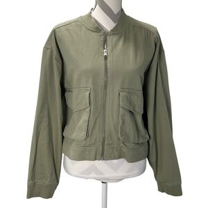 Nicole Miller Olive Green Cotton Utility Bomber Jacket Women XL
